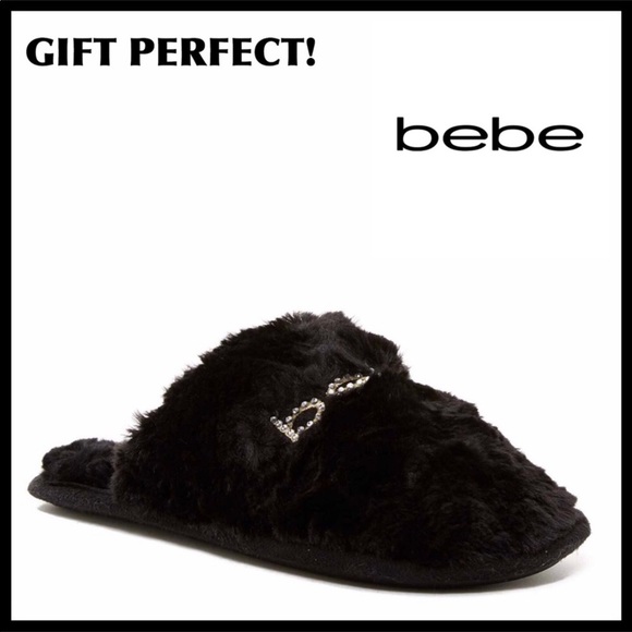 bebe Shoes - BEBE COZY PLUSH CRYSTAL EMBELLISHED SLIP ONS